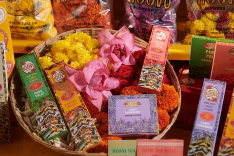 Various incense products with flowers
